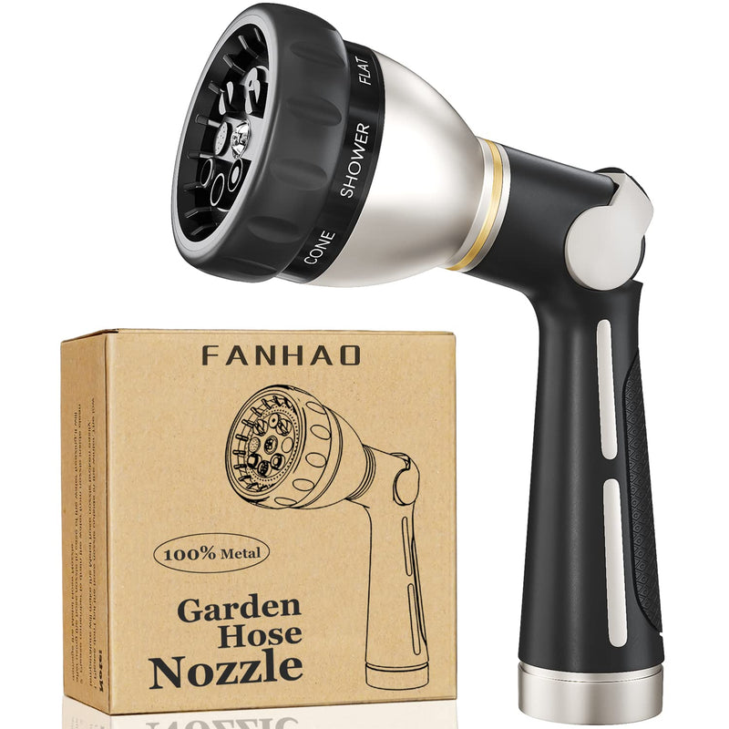 [Australia - AusPower] - FANHAO Garden Hose Nozzle 100% Heavy Duty Metal, Water Hose Sprayer High Pressure with 8 Spray Patterns, Thumb Control, On Off Valve for Garden Watering, Car and Pet Washing 
