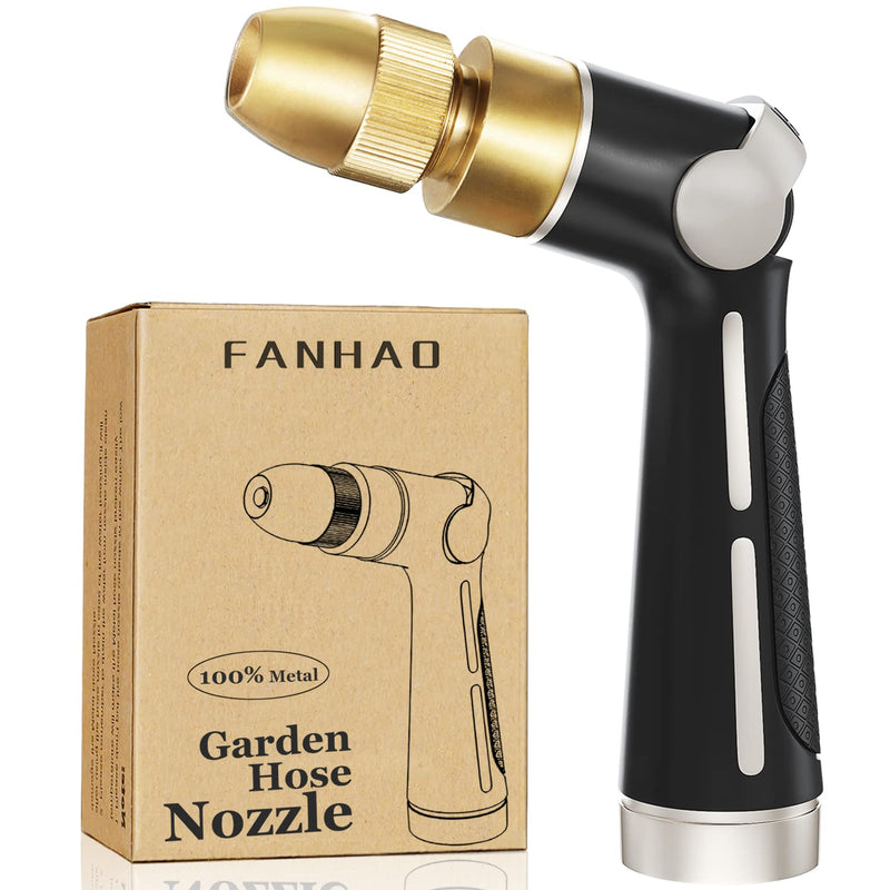 [Australia - AusPower] - FANHAO Garden Hose Nozzle with High Pressure Jet, 100% Heavy Duty Metal Water Hose Sprayer, Thumb Flow Control, On Off Valve, 4 Spray Patterns for Garden Watering, Car and Pet Washing 