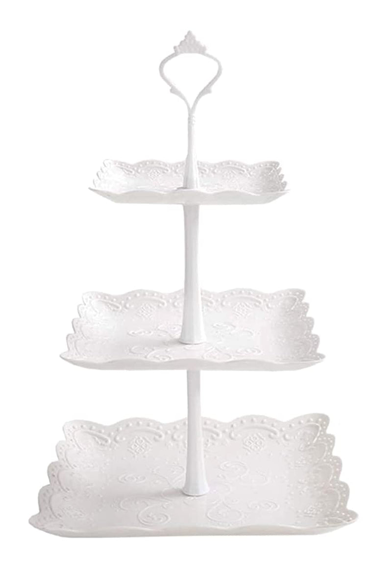 [Australia - AusPower] - BACUTHY 3 Tier Cupcake Stand, Square Plastic Serving Stand, 3 Tiers White Plastic Cupcake Stand Dessert Tray for for Kids Birthday Party Baby Shower 
