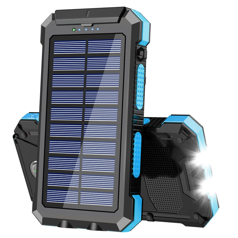 [Australia - AusPower] - Solar Charger 30000mAh Solar Power Bank for Outdoor Camping,Waterproof Portable Solar Phone Charger Battery Pack Charger Built-in LED Flashlight & Type-C Input, Compatible with Most Cell Phones(Blue) 30000mAh-Blue 