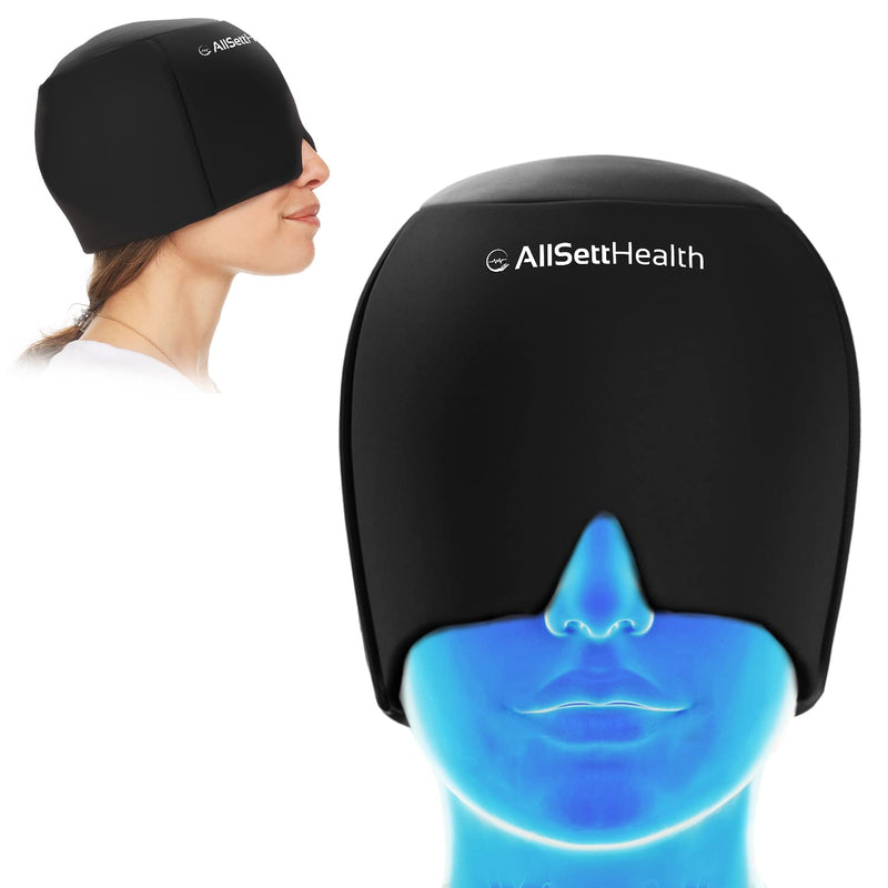 [Australia - AusPower] - AllSett Health Form Fitting Migraine Relief Ice Head Wrap | Headache and Migraine Hat | Hot and Cold Therapy for Puffy Eyes, Tension, Sinus and Stress Relief 1 Pack-Black 