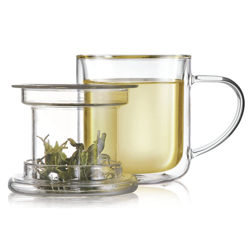 [Australia - AusPower] - Teabloom Heatproof Insulated Glass Tea Mug with Loose Tea Glass Infuser and Lid, 8 OZ 
