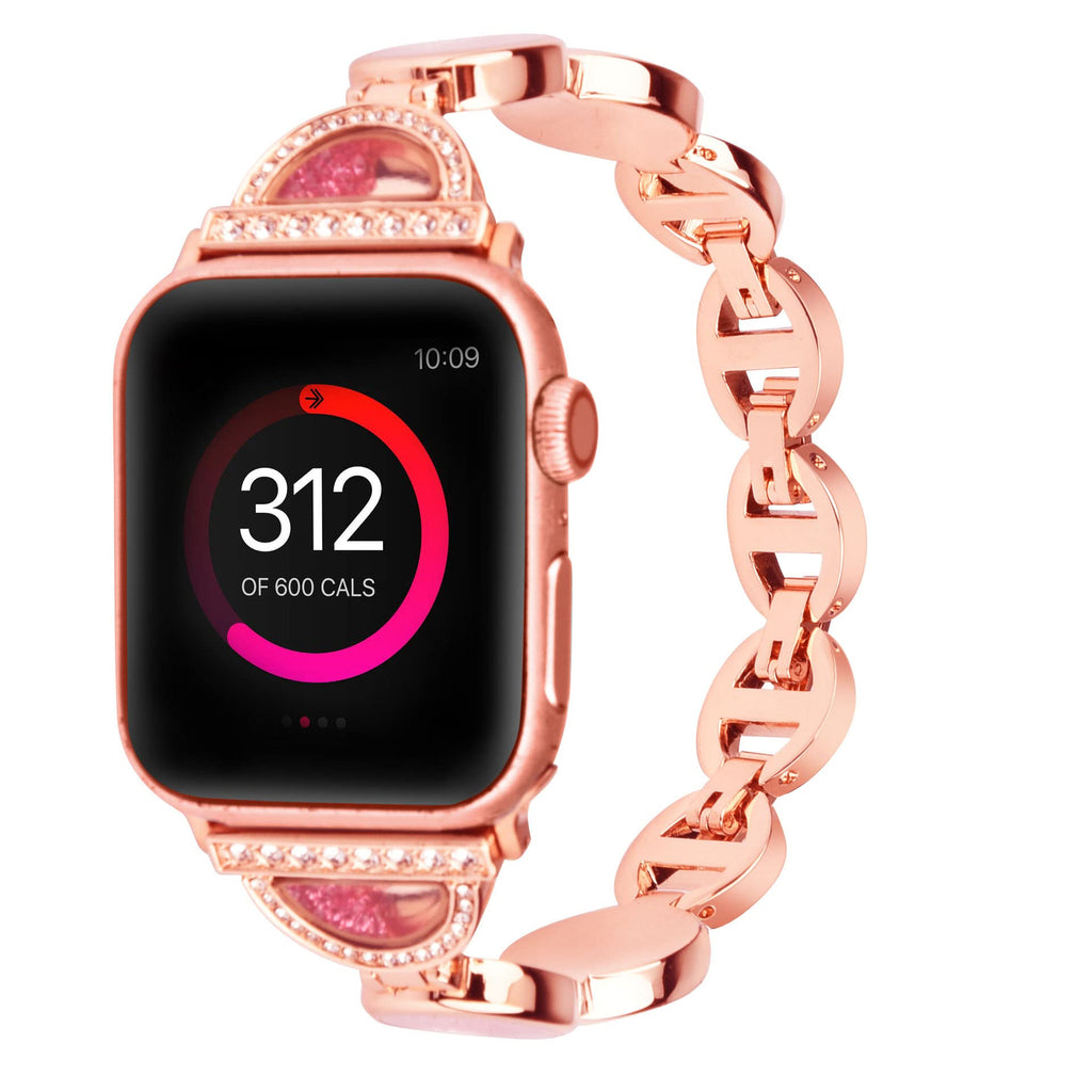 [Australia - AusPower] - 38/40/41mm Rose Gold Women Moving Bring Adjustable Smartwatch Band Compatiable for Apple Watch Series 7/6/5/4/3/2/1 Girl Moving Dimond Durable Bracelet for Iwatch 38/40 