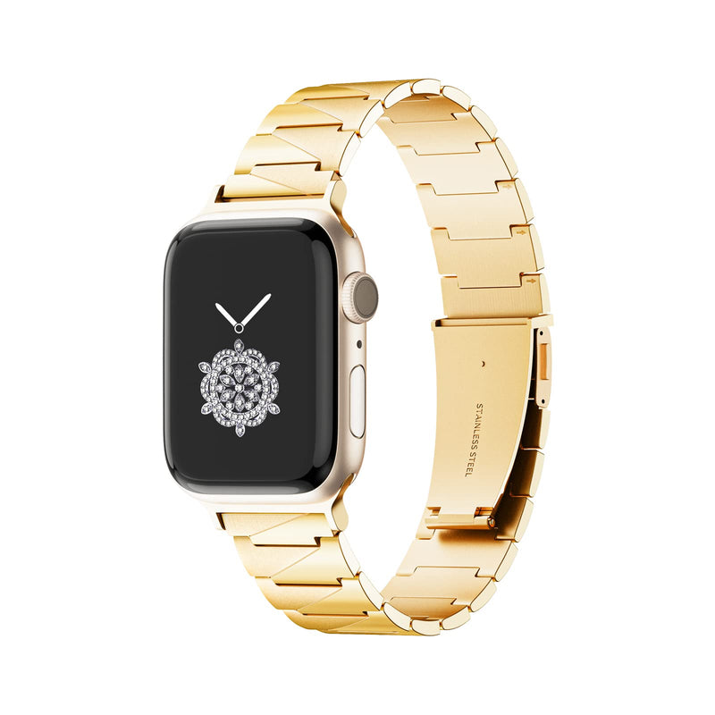[Australia - AusPower] - 42/44/45mm Gold Ultra Adjustable Stainless Steel Man Watch Band Compatiable for Apple Watch Series 7/6/5/4/3/2/1 Women Durable Smartwatch Thin Strap for Iwatch Se/ 7/6/5 42/44/45mm 