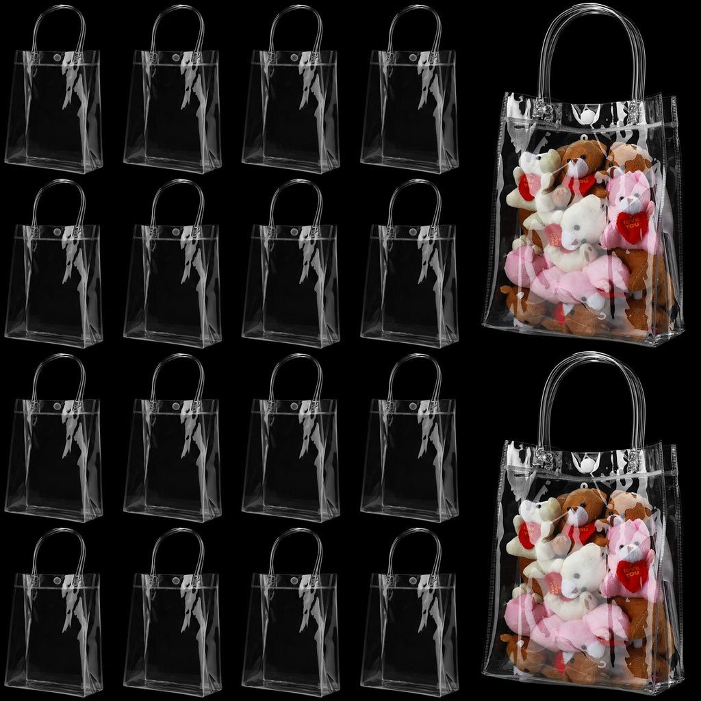 [Australia - AusPower] - 17 Pieces Clear PVC Present Bags with Handles Reusable Clear Plastic Favors Bags Transparent Retail Shopping Bags for Wedding Birthday Baby Shower Party Treats Goodie Merchandise 5.9 x 7.87 x 2.8 Inch 