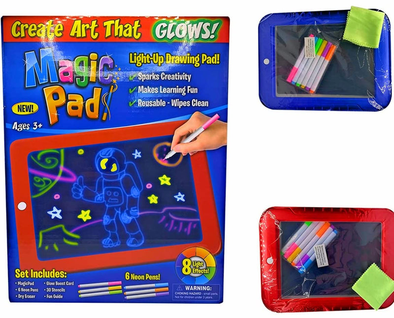[Australia - AusPower] - waheed LED Drawing Tablet,Magic Pad , Includes Smooth Fun Guide. Glow Boost , 6Double Sided Markets, 42 Stencils, Dry Erasers., Blue, 10.3*7.8*0.8 
