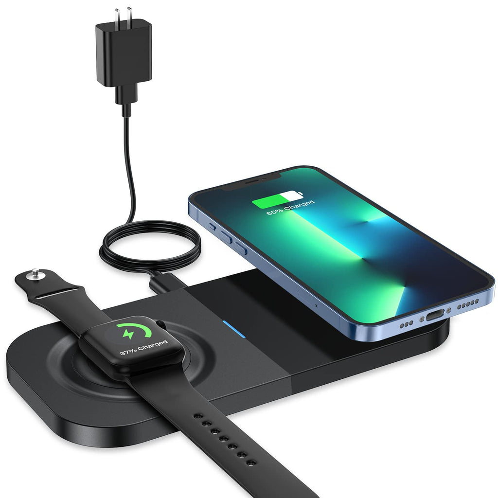 [Australia - AusPower] - Dual Wireless Charging Pad for Apple, 2 in 1 Wireless Charger for iPhone 13/12/ 11/ X/ 8/ SE Series, iWatch 7/6/ SE/ 5/4/ 3, Airpods 3/ Pro/ 2 