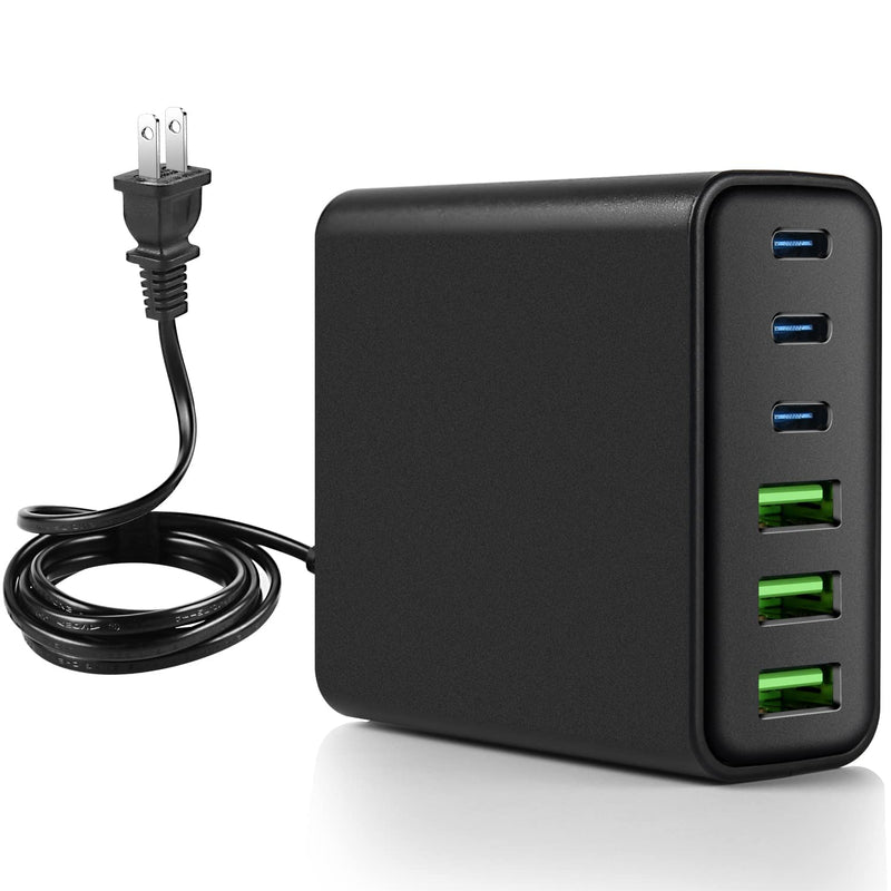 [Australia - AusPower] - USB C Wall Charger, 90W 6 Multi Port Fast Charging Station, Portable PD Desktop Power Adapter 3 USB C 3 QC 3.0 USB A for /iPhone13/12/.Airpod/Pro/iPad/iWatch/Galaxy/Google Pixel and More 