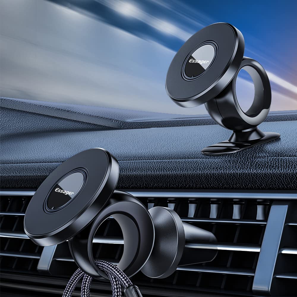 [Australia - AusPower] - Magnetic Car Mount 2 Pack, ESSAGER Phone Holder 360 Adjustable for Car Compatible with iPhone, LG,Samsung, Mini Tablet and More Air Vent & Universal Dashboard 