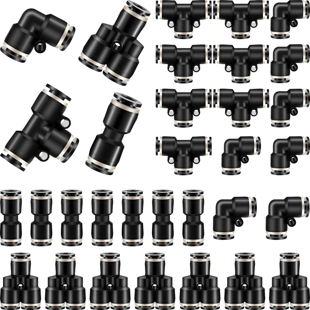 [Australia - AusPower] - Push to Connect Fittings Air Line Pneumatic fittings Kit 28 Pieces Air Quick Disconnect Tube Truck Fittings Release Connectors Air Hose Tube Union 7Spliters+7Elbows+7Tee+7Straight (3/8 Inch OD) 3/8 Inch OD 