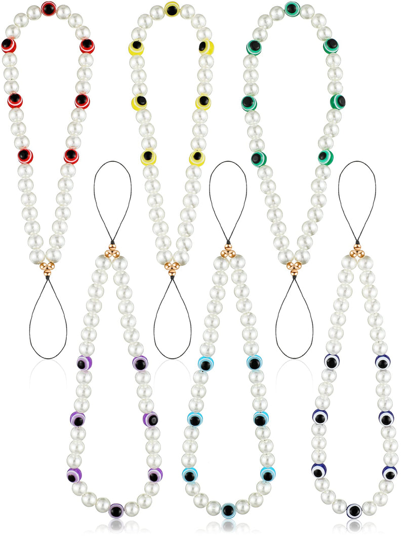 [Australia - AusPower] - 6 Pcs Beaded Phone Lanyard Evil Eye Phone Charm Aesthetic Cell Phone Wrist Strap Multicolored Chain for Cell Phone Mobile Phone Chain Strap for Women Girls Phone Cases Keychain Decor Accessories 