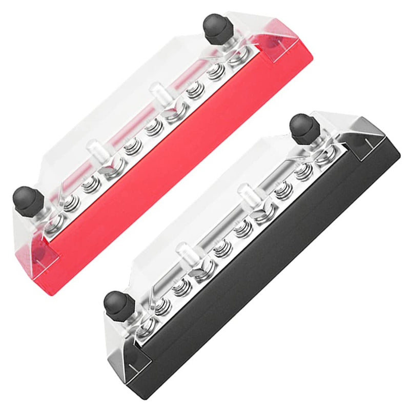 [Australia - AusPower] - ROYFACC Bus Bar Power Distribution Block 4 x 1/4" Studs 6 x M4 Screw Terminal Block with Cover 150 Amp Rating for Car Boat Marine Caravan RV (Black + Red) Black + Red 