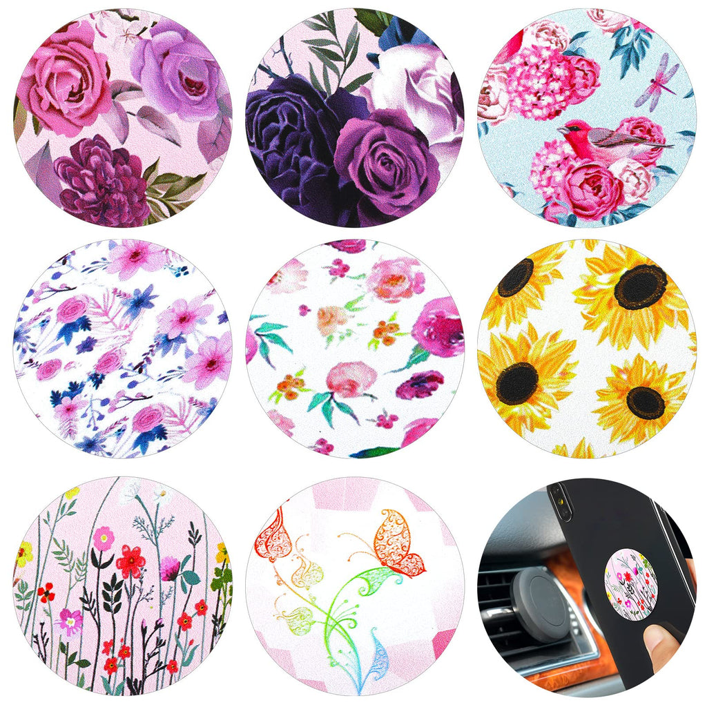 [Australia - AusPower] - 8 Pcs Phone Magnet Car Metal Plate Mount Metal Plate for Cell Holder Magnetic Car Mount Compatible with Magnetic Car Mounts Replacement Sticker (Floral Style) Floral Style 