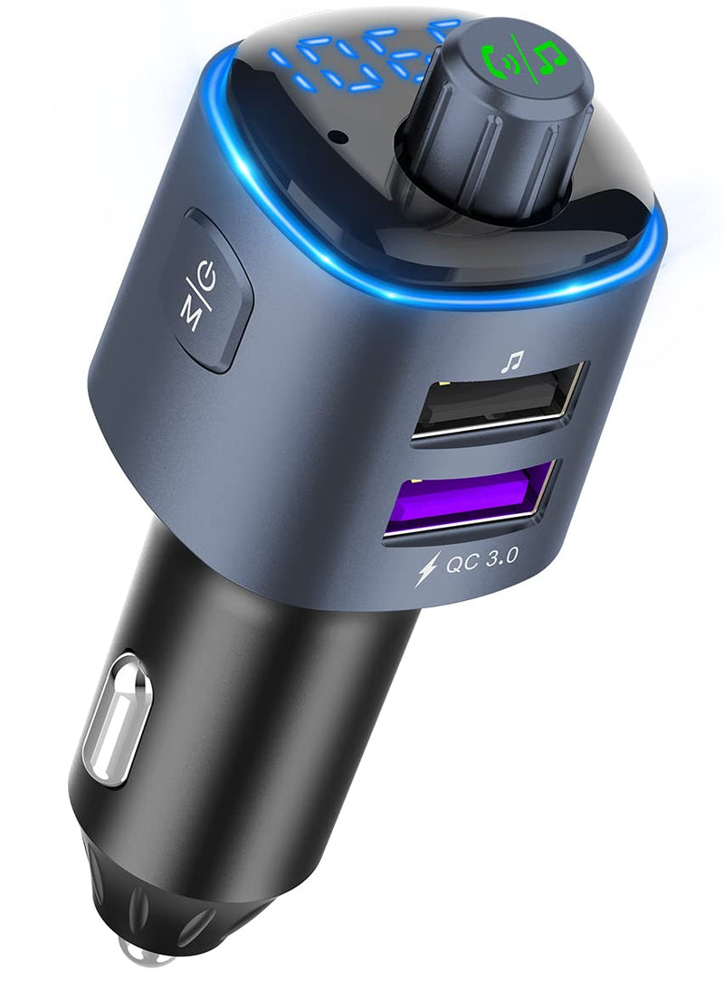 [Australia - AusPower] - AYNCER Bluetooth V5.0 FM Transmitter for Car,Wireless Audio Adapter and Receiver,Bluetooth MP3 Car Adapter with Dual USB Ports,Supports Hands-Free Calls,TF Card,LED Backlit,Siri Google Assistant（Blue） Blue 