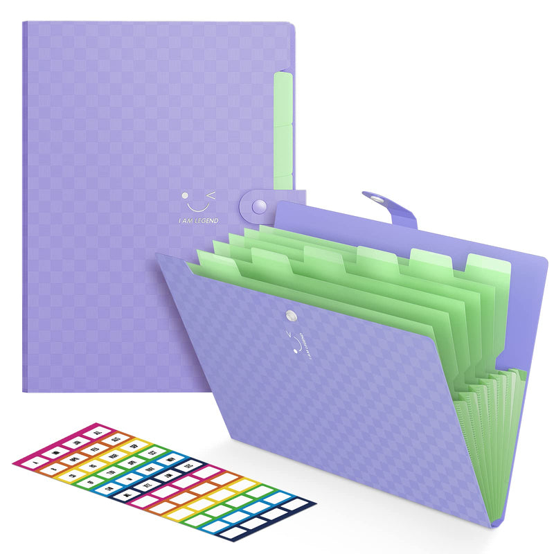 [Australia - AusPower] - Expanding File Folder, 7 Pockets File Organiser A4 Letter Size Accordion Document Bag Plastic File Jackets with Labels for Classroom,Office,Home-Purple Purple 