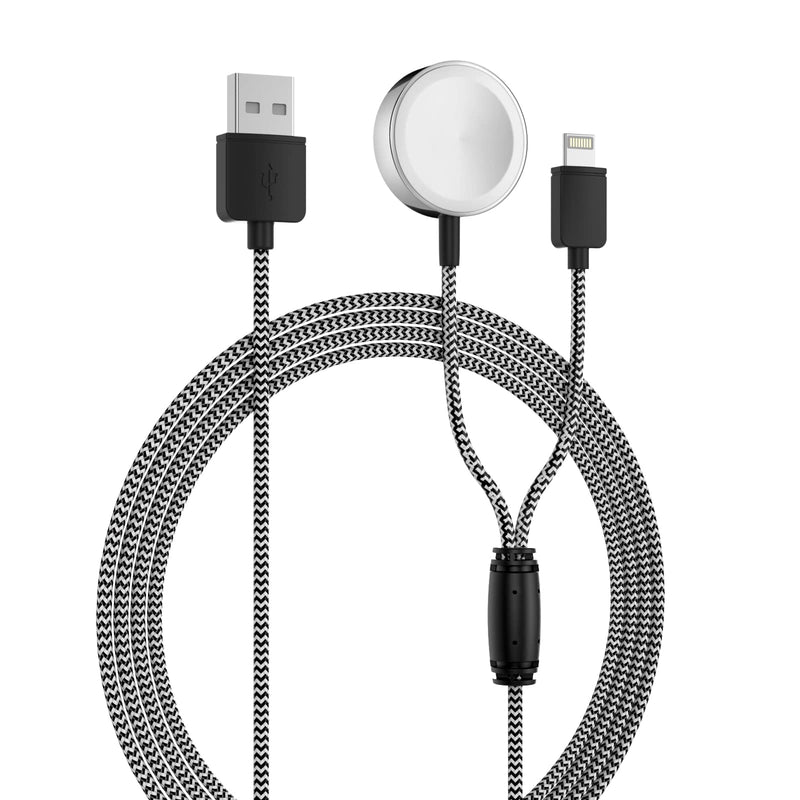 [Australia - AusPower] - Moko Armor Smartwatch Charger, 2 in 1 Magnetic Wireless iWatch Charger Cable Cord 3.93ft Compatible with iWatch 7/6/5/4/3/2/SE, for iPhone 13/12/Pro Max Mini iPad/AirPods, Black&Silver Black & Silver 