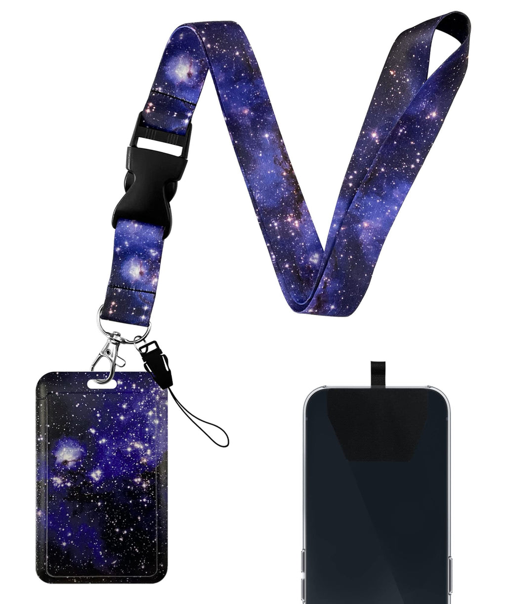 [Australia - AusPower] - Geiomoo Lanyard with Hard Card Case, Neck Strap with ID Badge Holder and Phone Tether Pad for Offices, Keys, Wallet (Galaxy 2) Galaxy 2 