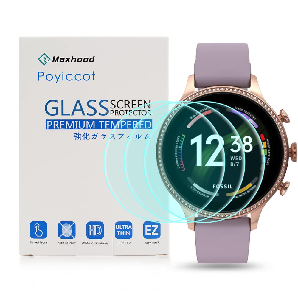 [Australia - AusPower] - Poyiccot (3Pack) Screen Protector for Fossil Gen 6 42mm Tempered Glass, Tempered Glass Screen Protector for Fossil Women's Gen 6 Touchscreen Smartwatch,Ultra-Thin,9H Hardness, Scratch Resistant 