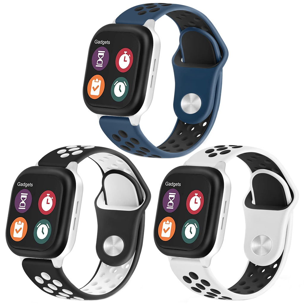 [Australia - AusPower] - 3 Pack Bands Compatible with Gizmo Watch Band Replacement for Kids, 20MM Band with Double Colors Breathable Soft Silicone Sport Band for Verizon Gizmo Watch 2/1(Black White/White Black/Blue Black) Black White/White Black/Blue Black 