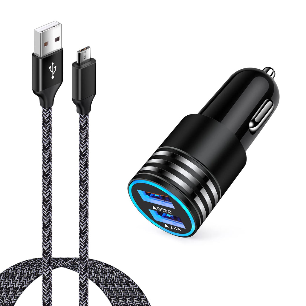 [Australia - AusPower] - Android Micro USB Fast Car Charger Adapter Plug QC3.0+2.4A with Micro USB Cable Fast Charging for Samsung Galaxy S7 S6 J8 J7 J7V J3V,Moto E/Droid Turbo 2,G5 Plus/E5 Play E6 E4,LG K10 K20 K30 G2 G3 G4 Black 
