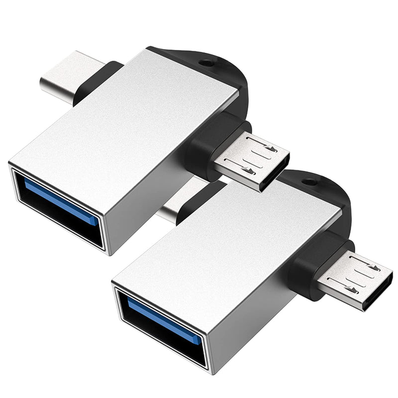 [Australia - AusPower] - Sonzoll 2 in 1 OTG Converter USB 3.0 to Micro USB and Type C Adapter for Mobile Phones or Tablets Silver 