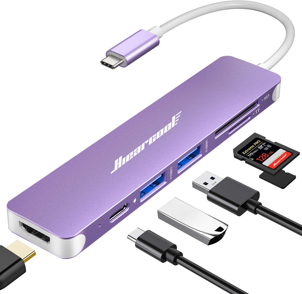 [Australia - AusPower] - USB C Adapter, USB-C Hub Multiport Adapter, MacBook hdmi Adapter Type C Hub USB C Dock HDMI USB C Dongle, USB C Hub HDMI Thunderbolt 4 Hub, Dongle for MacBook Purple 