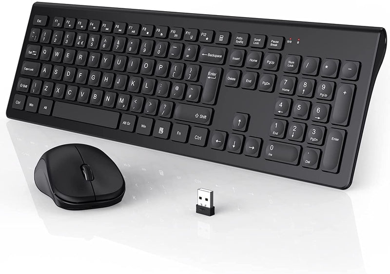 [Australia - AusPower] - Wireless Keyboard and Mouse, Super Slim Keyboard with Responsive Keys, Silent Mouse and 2.4GHz USB Receiver, Battery Powered Full Size Cordless Combo for Mac, Computer, PC, Chromebook (Black) Black 