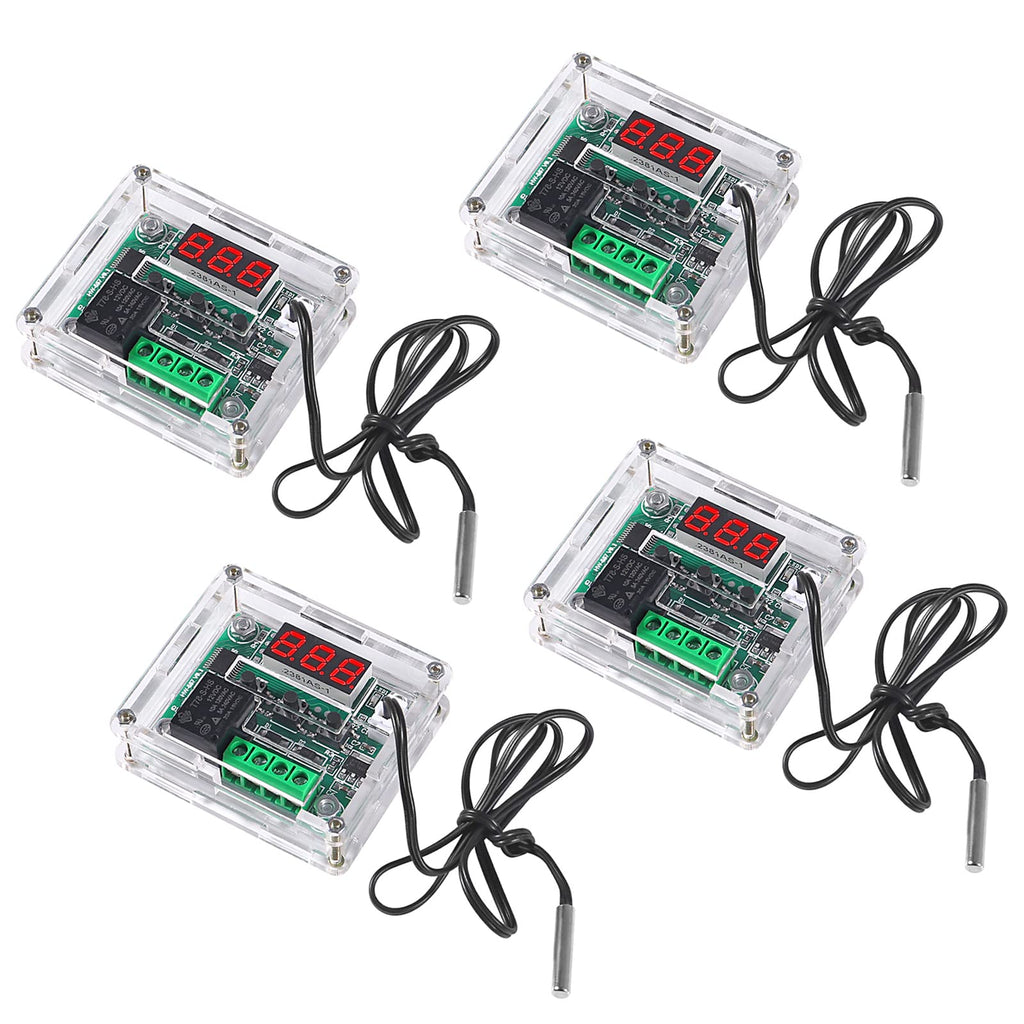[Australia - AusPower] - 4pcs W1209 12V DC Digital Temperature Controller Board Micro Digital Thermostat -50-110°C Electronic Temperature Temp Control Module Switch with 10A One-Channel Relay and Waterproof with Case 