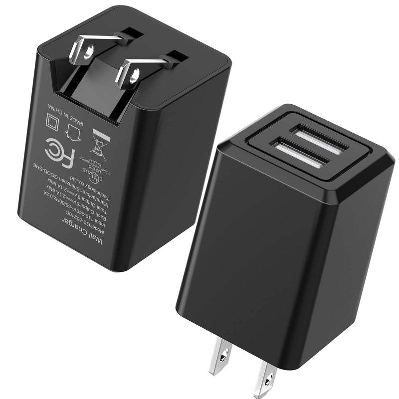 [Australia - AusPower] - USB Wall Charger, SUPERDANNY 2.1A Dual Ports Phone Charger Block with 3.28ft Charging Cable, Type-C Cable, Black Adapter Compatible with ipad, Samsung, 2 Packs 