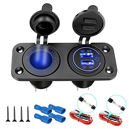 [Australia - AusPower] - [2021 Upgraded] Quick Charge 3.0 Cigarette Lighter Outlet Splitter, 12V USB Charger Waterproof Power Panel Adapter DIY Kit with Touch Switch Blue LED Dual USB Ports for Car Boat Marine RV DIY Kit 
