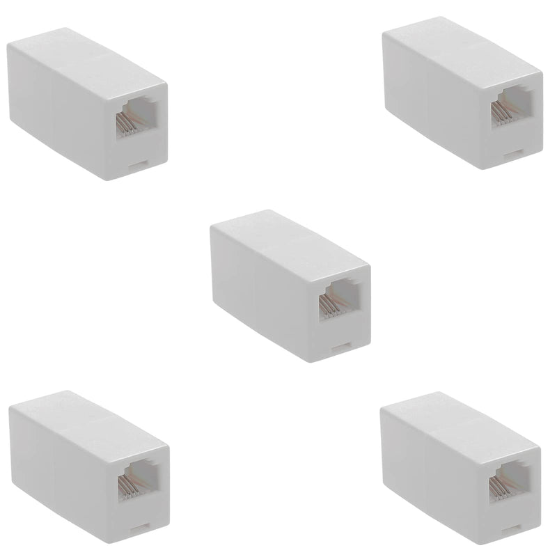 [Australia - AusPower] - RJ11 Coupler, Straight Telephone Inline Coupler RJ11 6P4C Inline Keystone Jack Female to Female Straight Telephone Cable Cord Extension Adapter White 5 Pack White 5Pack 
