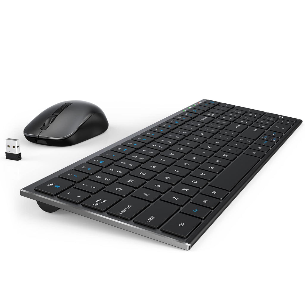 [Australia - AusPower] - Wireless Keyboard and Mouse Combo, Trueque Silent Portable USB Keyboard Mouse Set, Metal Ultra-Thin Keyboard with 2.4GHz Ergonomic Mouse for Laptop, Computer, Windows, Chromebook, Desktop (Grey) grey 