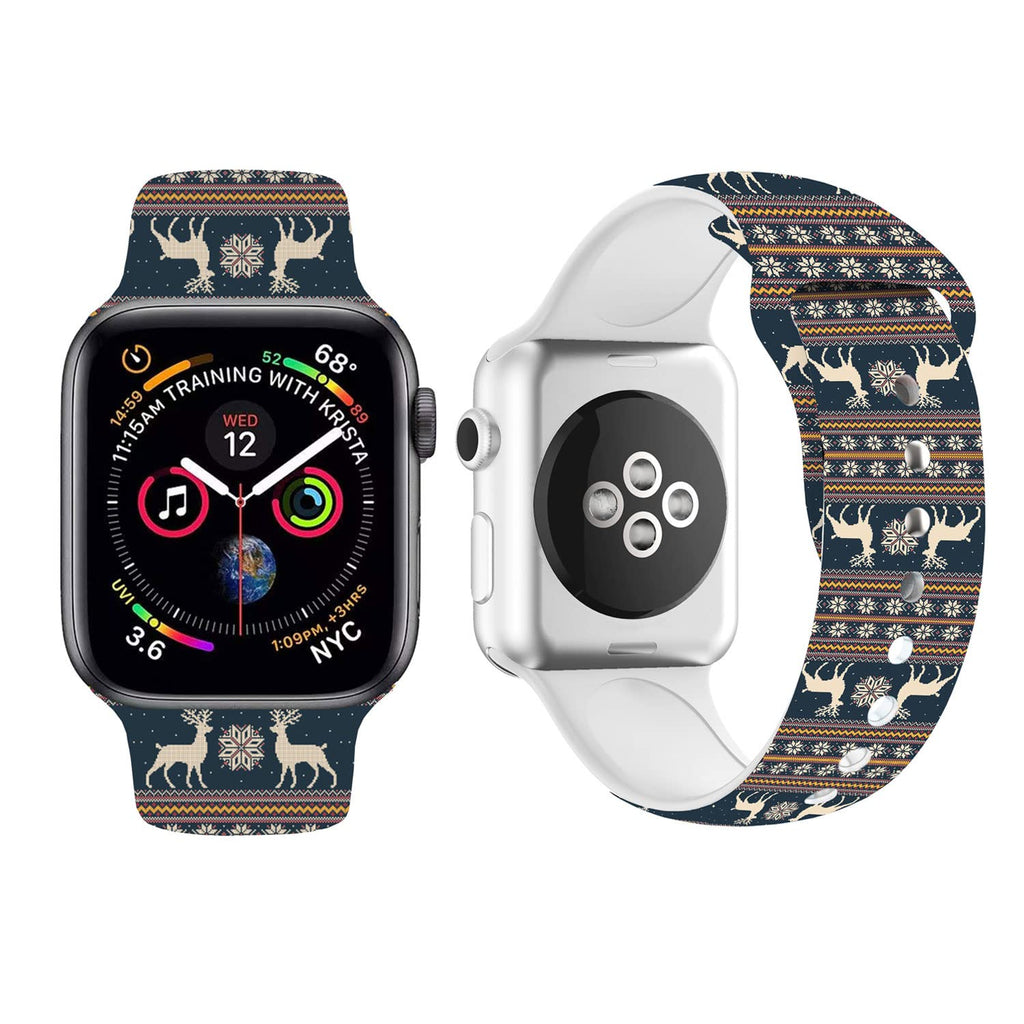 [Australia - AusPower] - BONICI Smart Watch Band for Apple Watch 38/40/41/42/44/45mm,Knitting Wool Sweater Feeling Christmas Snowman Sport Soft Silicone Rubber Replacement Bands for Apple Watch 7/6/SE/5/4/3/2/1 iWatch(M/L) Brown Deer 42/44/45mm(M/L) 