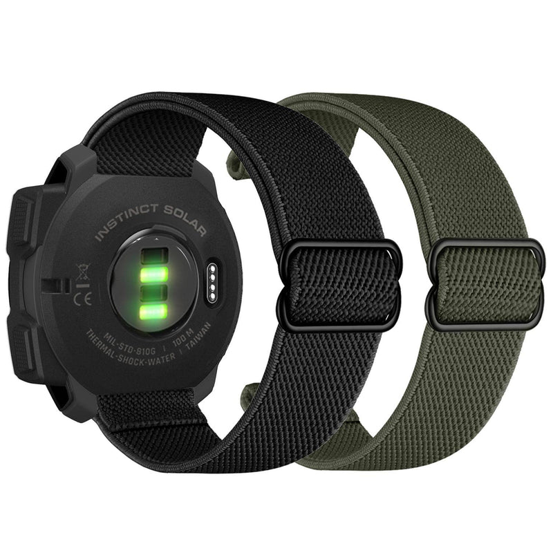 [Australia - AusPower] - Abanen 22mm Elastic Watch Bands for Garmin Instinct / Instinct 2 Solar, Soft Stretchy Nylon Ultra-light Wristband Strap for Garmin Instinct Tactical / Tide / Esports/ Instinct Solar Black + Green 