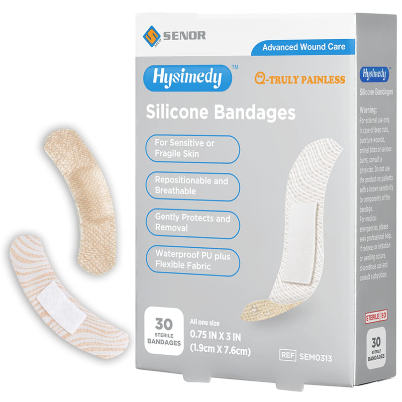 [Australia - AusPower] - Hysimedy Silicone Adhesive Bandages for Sensitive Fragile Skin 3/4” x 3'' Small Bandaids - 60 Counts (Packs of 2) - Easy Off Latex Free Hypoallergenic - Truly Painless Removal for Kids and Elderly 