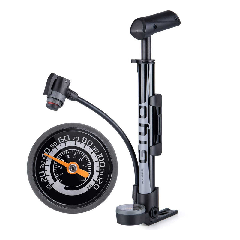 [Australia - AusPower] - Mini Bike Pump with Gauge - Portable Bicycle Tire Pump - 120 PSI Bike Air Pump fits Presta & Schrader & Dunlop Valve - Road MTB Bike Pump Comes with Mounting Bracket (Black Grey) 