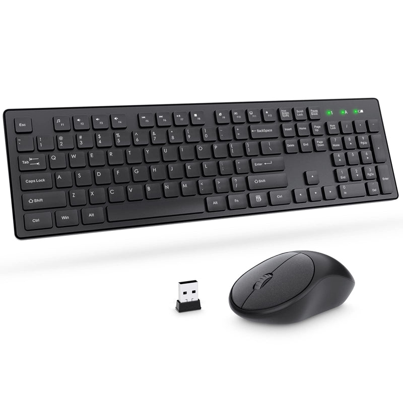 [Australia - AusPower] - Wireless Keyboard and Mouse, Trueque Silent 2.4GHz Cordless Full Size USB Keyboard Mouse Combo, Long Battery Life, Lag-Free Wireless for Computer, Laptop, PC, Window, Mac, Chrome OS(Black) Black 