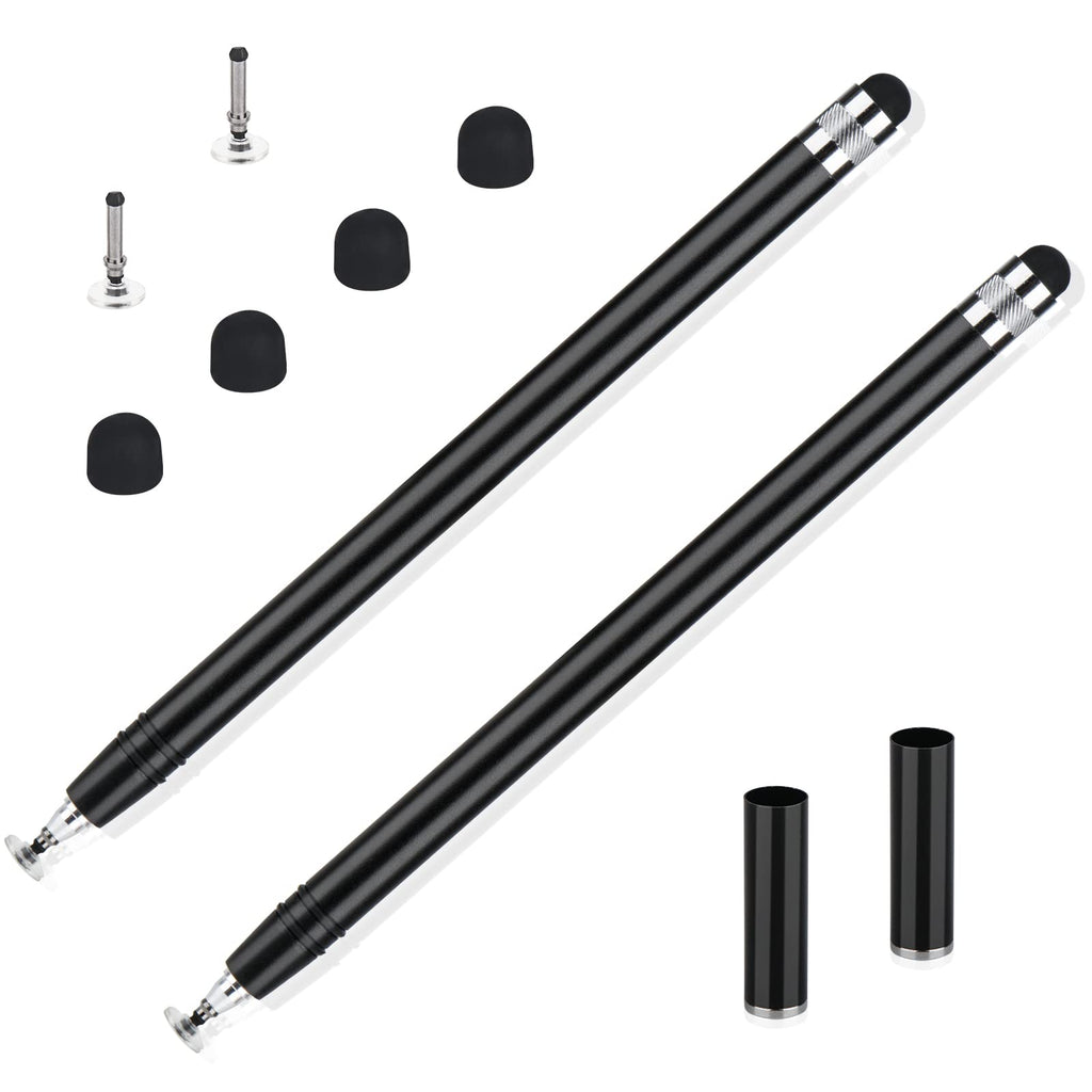 [Australia - AusPower] - Stylus Pen for iPad (2 Pcs), Zealoire Fine Point Stylus Touch Screen Capacitive Stylus Pens for iPad, iPhone, Tablet, Laptops and All Universal Touch Screens with 6 Replacement Tips - Black/Black 