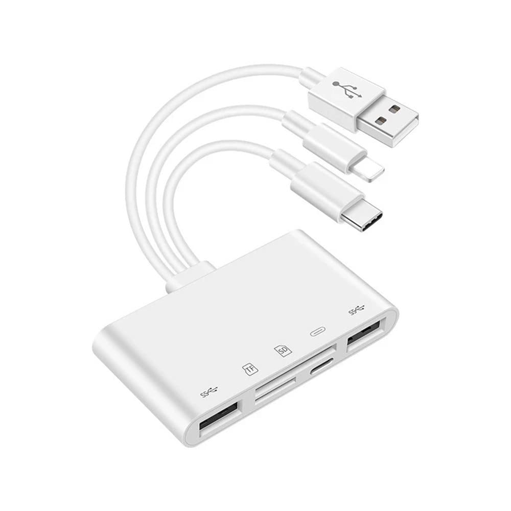 [Australia - AusPower] - 5 in 1 Lightning Type-c OTG Camera SD TF USB C Memory Card Reader Adapter for Phone/Pad/Android/Mac/Computer/Camera/MacBook, Supports SD/Micro SD/SDHC/SDXC/MMC and USB OTG 