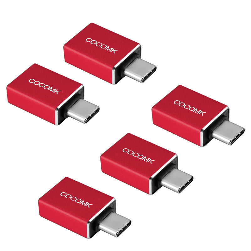 [Australia - AusPower] - USB C to USB Adapter 5 Pack, USB C Male to USB 3.0 Female Adapter, Thunderbolt 3 to USB Female Adapter … (Red) Red 