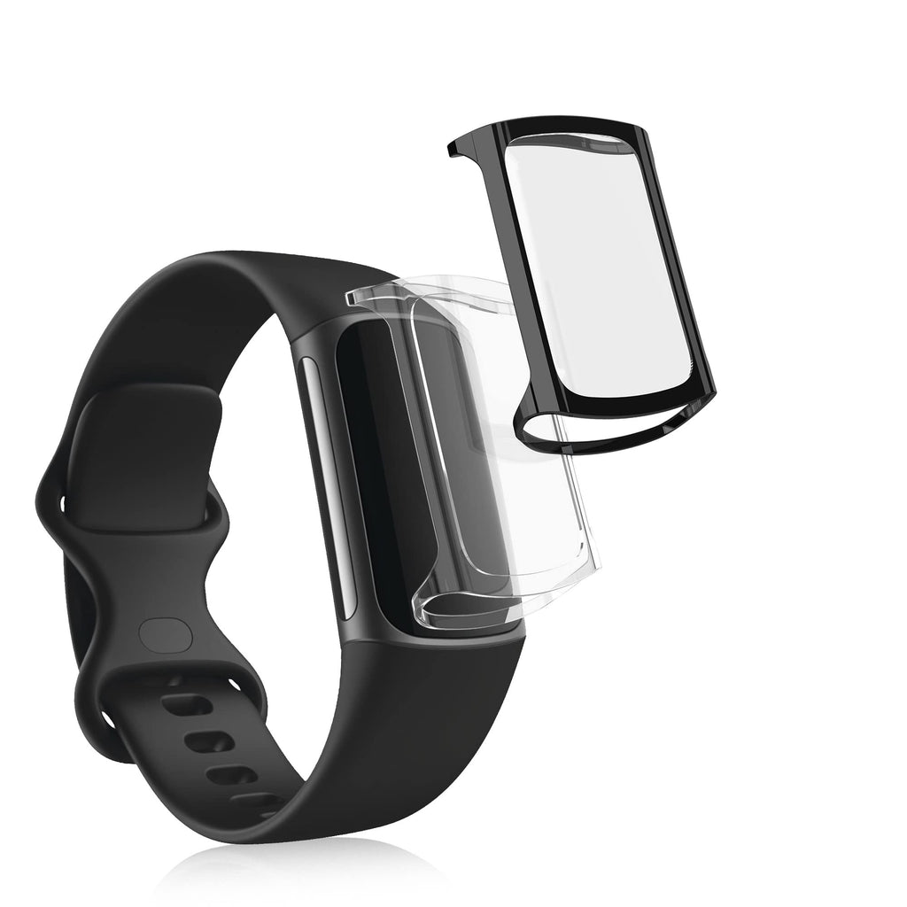 [Australia - AusPower] - kwmobile Case Compatible with Fitbit Charge 5 (Set of 2) - Smart Watch/Fitness Tracker Cover - Transparent/Black transparent / black 