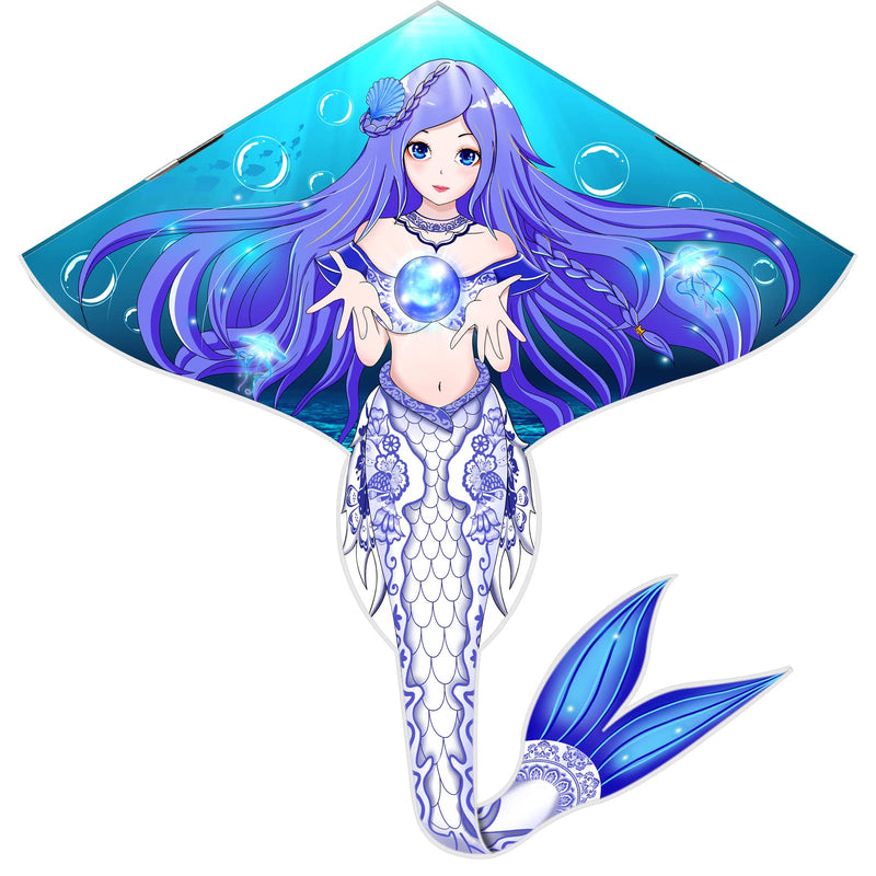 [Australia - AusPower] - Mint's Colorful Life Mermaid Kite for Girls & Kids, Easiest to Fly Delta Kite blue style 