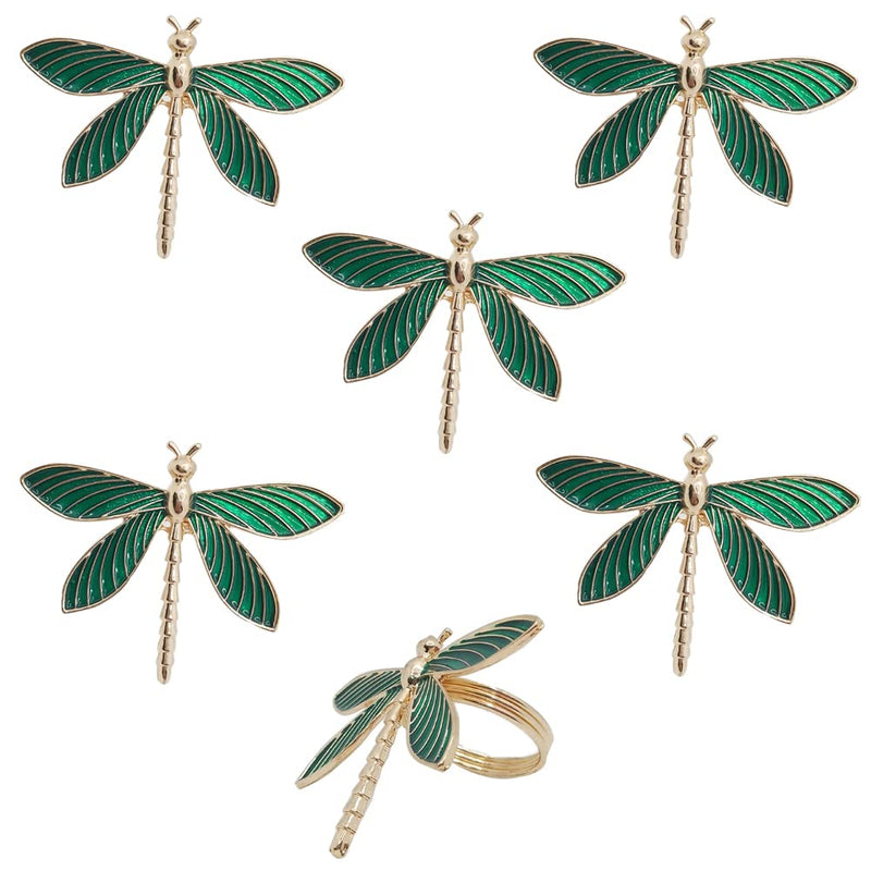 [Australia - AusPower] - CPELLESSE 6 Pack Gold Napkin Ring Dragonfly Napkin Rings Holders Insect Napkin Rings Buckle for Thanksgiving,Christmas, Family Gather, Table Decoration Rings (Green) Green 
