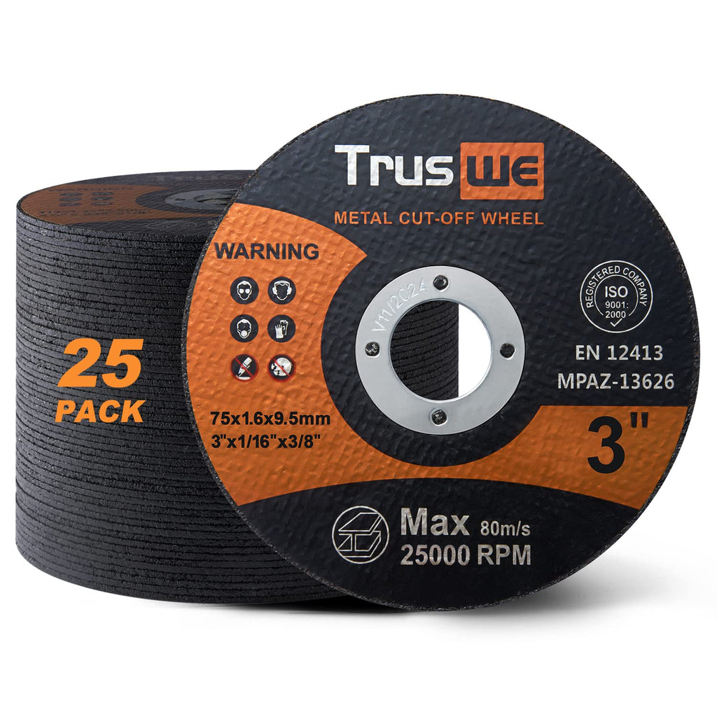 [Australia - AusPower] - Truswe Cut Off Wheels 25 Pack,3 Inch,Metal and Stainless Steel Cutting Wheel for Angle Grinder,Ultra Thin Cut-Off Wheel Cutting Disc (25 PCS 3 x 1/16 x 3/8 inch Cut Off Wheels) 25 PCS 3 x 1/16 x 3/8 inch Cut Off Wheels 