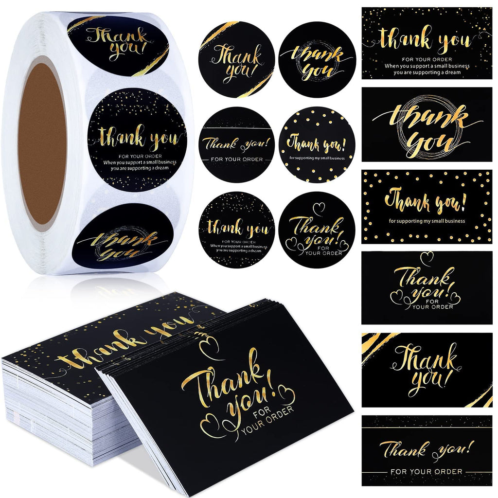 [Australia - AusPower] - 1120 Pieces Thank You Cards and Stickers Set, Include 120 Thank You Business Card 1000 Thank You Roll Labels Thank You for Supporting My Small Business Stickers Cards Package Insert (Fresh Style) Fresh Style 