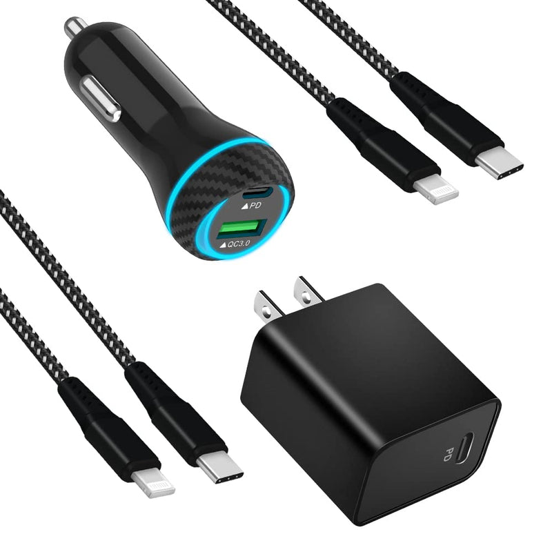 [Australia - AusPower] - COYZA Fast USB C Charger Kit, Compatible with iPhone 13 Pro Max/12/11/X/8, 20W PD Rapid Charging Car Adapter&Wall Charger Block with 3.3&6.6ft MFi Certified Type C to Lightning Nylon Braided Cable 