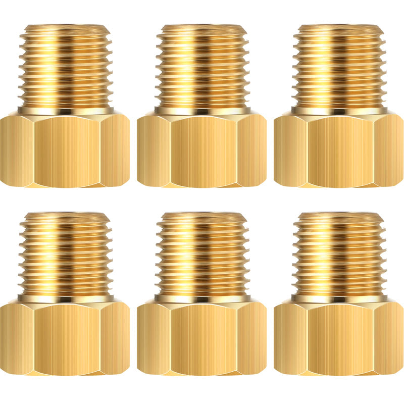 [Australia - AusPower] - 6 Pieces 1/4 Inch Male NPT x 1/4 Inch Female Inverted Flare Propane Fitting NPT Reducer Brass Female NPT Pipe Adapter Brass Bushing Reducer Brass Threaded Pipe Connector for Fuel, Oil Convert 