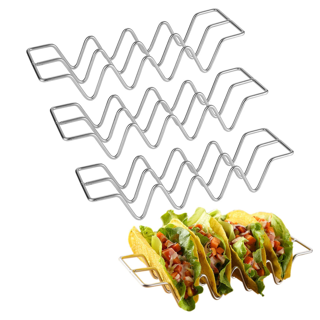 [Australia - AusPower] - Taco Holders set of 3,Stainless Steel Taco Shell Holder Stand,Taco Tray Plates for Taco Bar Gifts Accessories,Holds 4 Tacos Each,Oven Safe for Baking, Dishwa sher and Grill Safe 