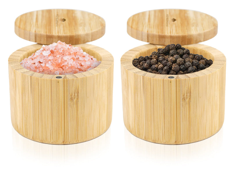 [Australia - AusPower] - ROYALHOUSE Bamboo Salt Holder With Bamboo Lid, Healthy And Safe Storage For Salt,Pepper And More Herbs (Pack of 2) Pack Of 2 