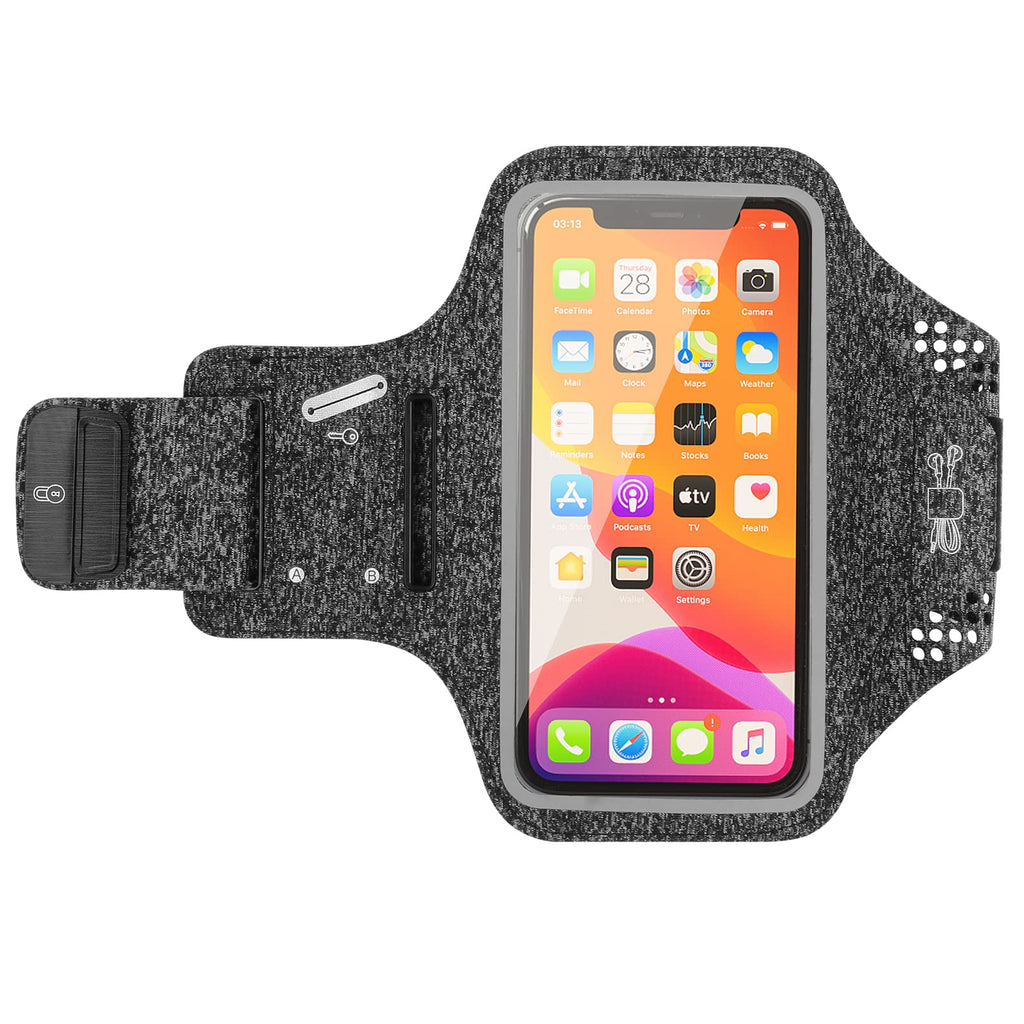 [Australia - AusPower] - Desing Wish Anti-Moisture Running Armband, Lightweight Armband for Cell Phone Running Sports Phone Arm Holder Case with Extra Pockets for Keys, Earphones, Credit Cards, 6.5 inch Phone (Dark Grey) 